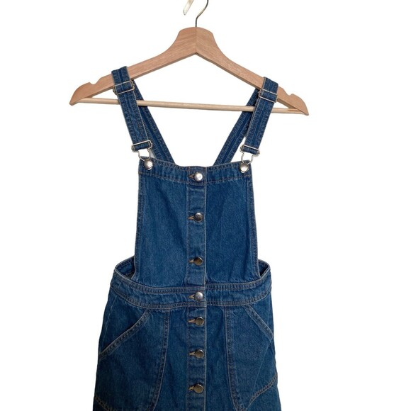 Divided H&M Denim Overall Dress Womens 2 Blue Jean Mini Button Front Sleeveless - Picture 3 of 12